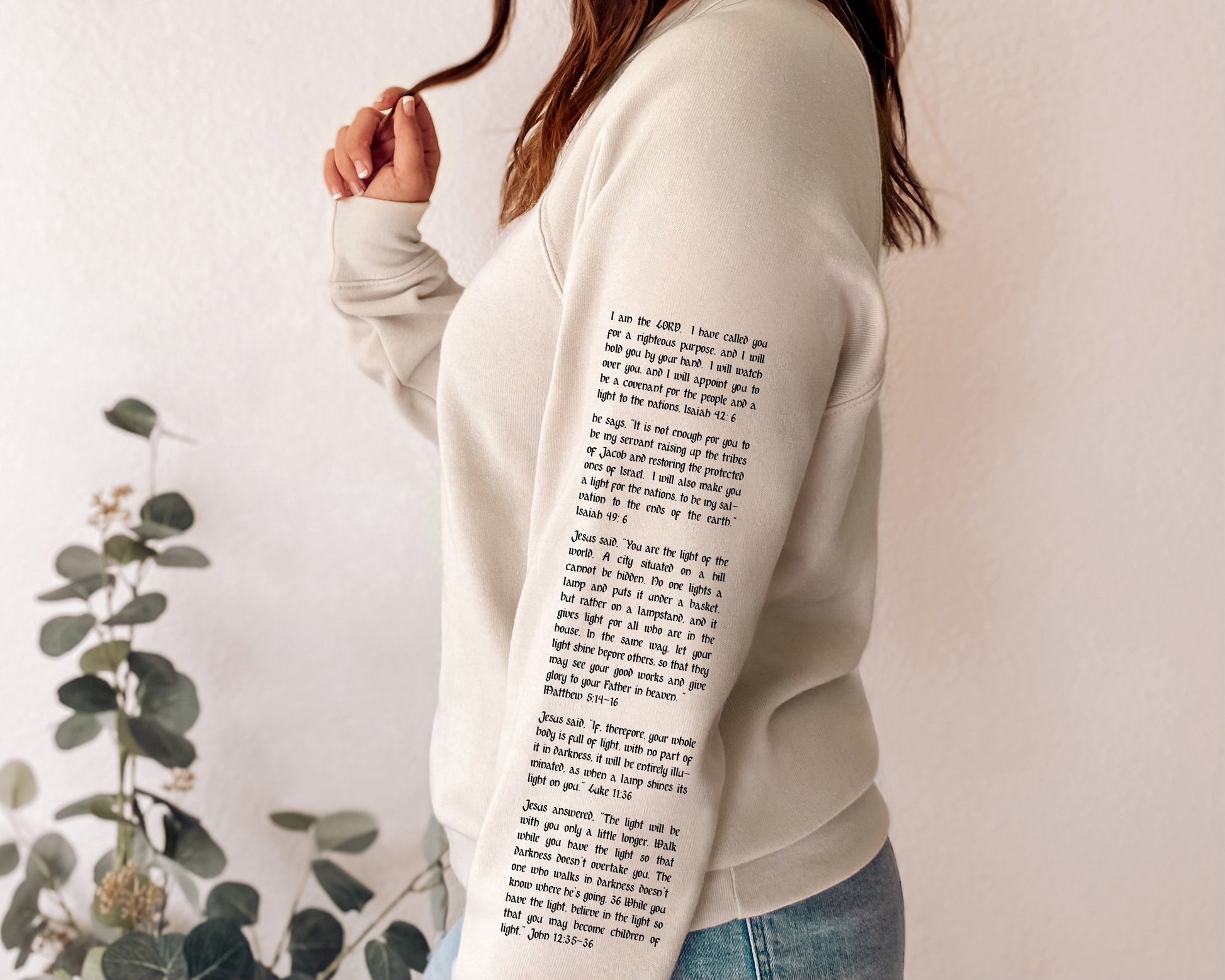 Be a Light Bible Verses on Women's Crewneck Sweatshirt Sleeve